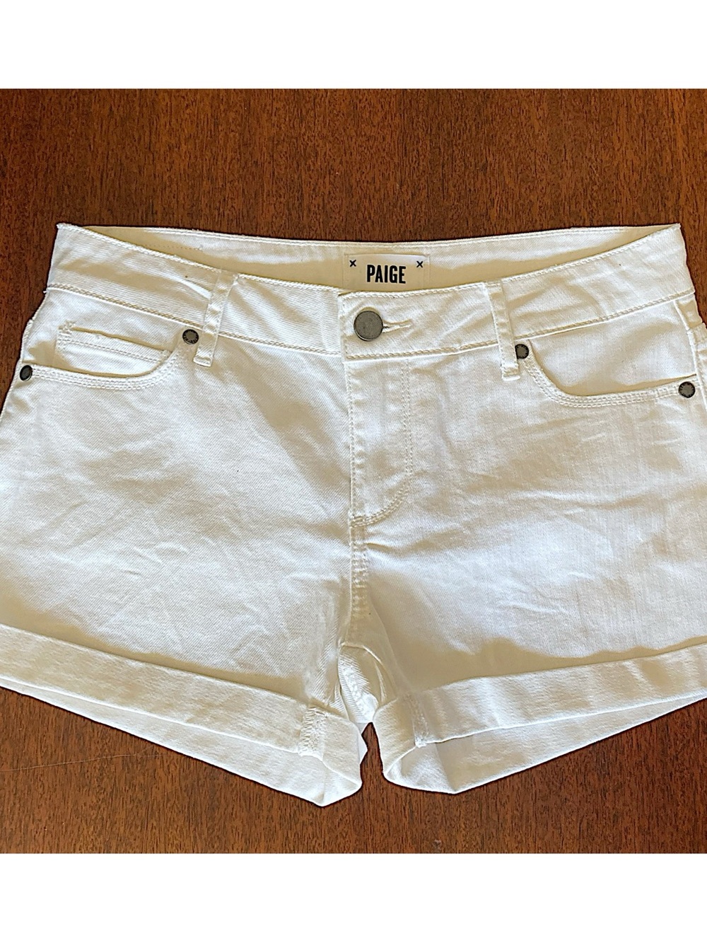 PAIGE White Cuffed Denim Jean Shorts